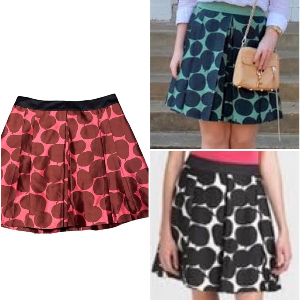 NWOT! JUICY COUTURE Apple Pear Print Pleated Silk Fit & Flare Skater Skirt 8